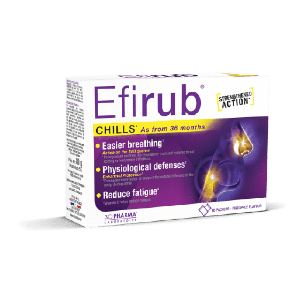 Efirub® - prehransko dopolnilo pri gripi in prehladih*, 16 praškov